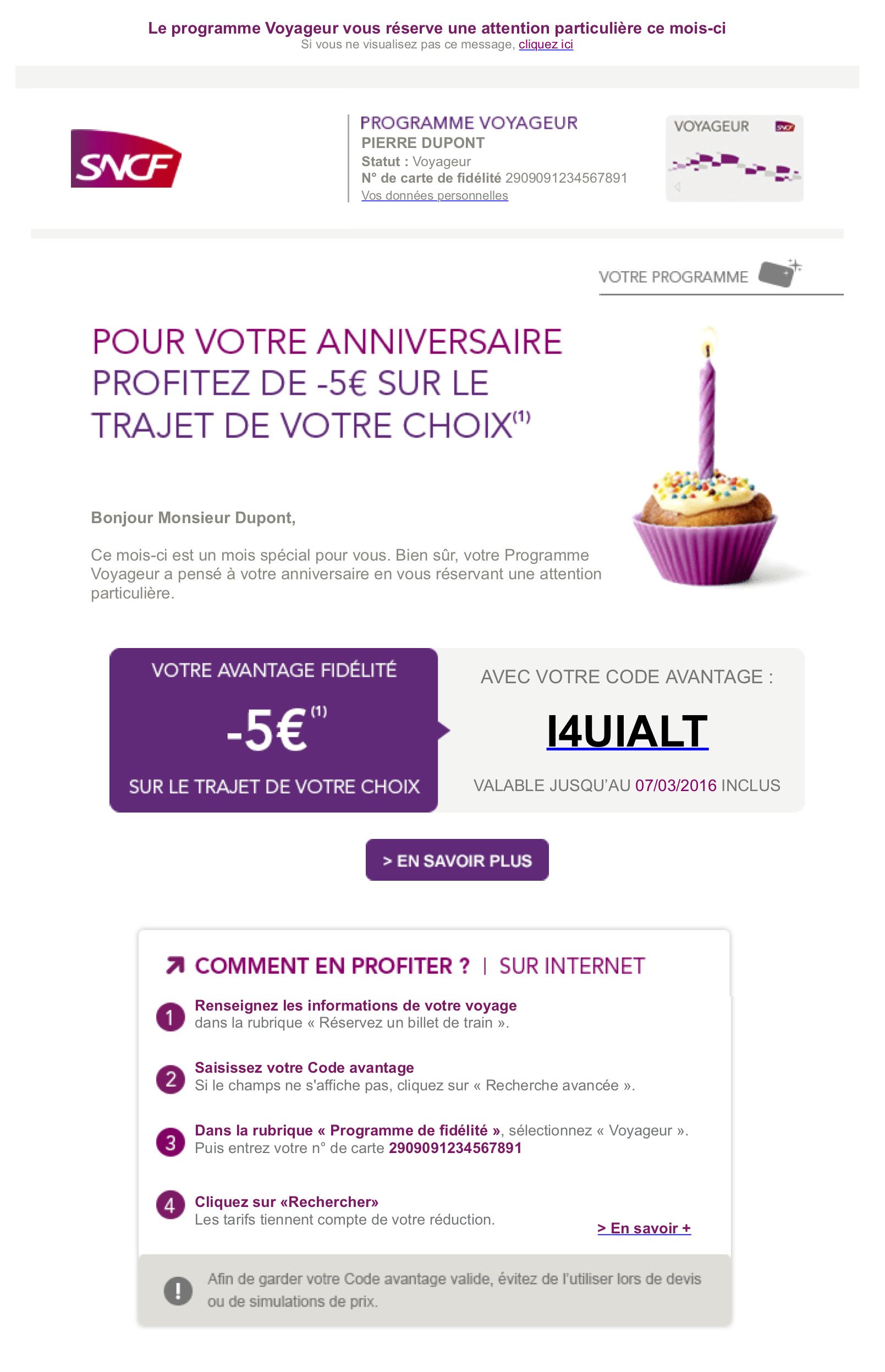 Emailing anniversaire SNCF