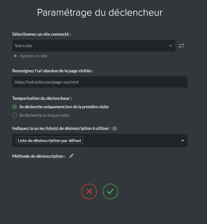 Paramétrage du déclencheur