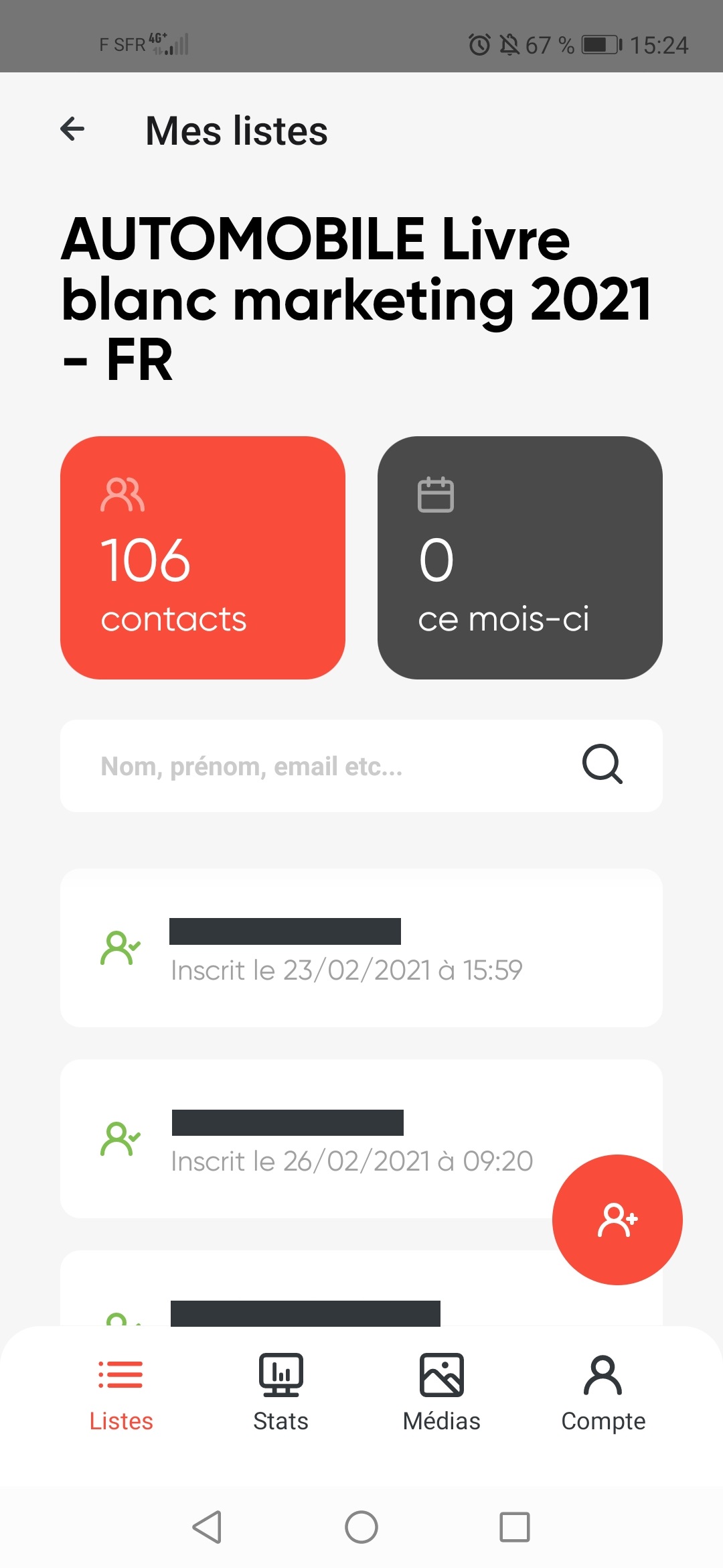 Liste de contacts sur mobile