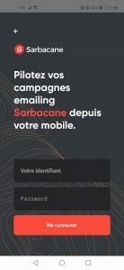 Page connexion application mobile Sarbacane
