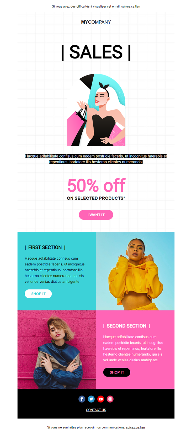 Template email notification ventes privées soldes